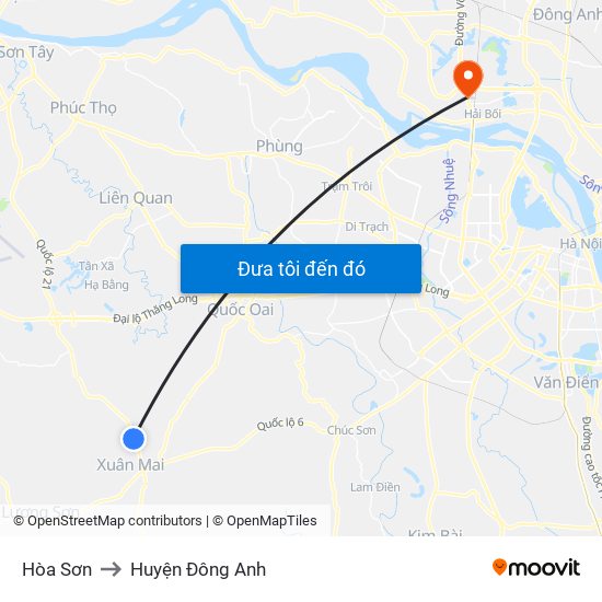 Hòa Sơn to Huyện Đông Anh map
