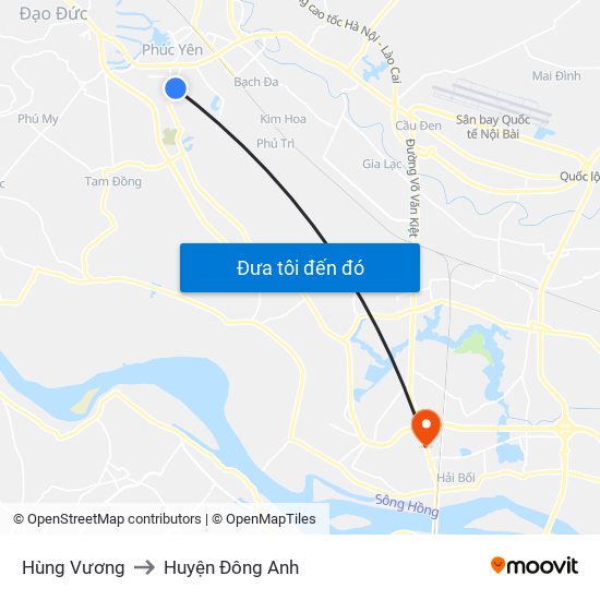 Hùng Vương to Huyện Đông Anh map