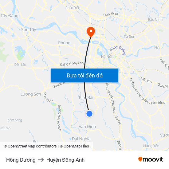 Hồng Dương to Huyện Đông Anh map