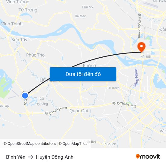 Bình Yên to Huyện Đông Anh map