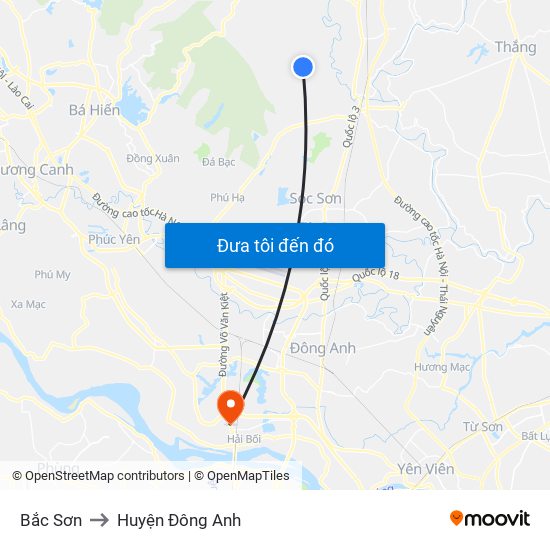 Bắc Sơn to Huyện Đông Anh map