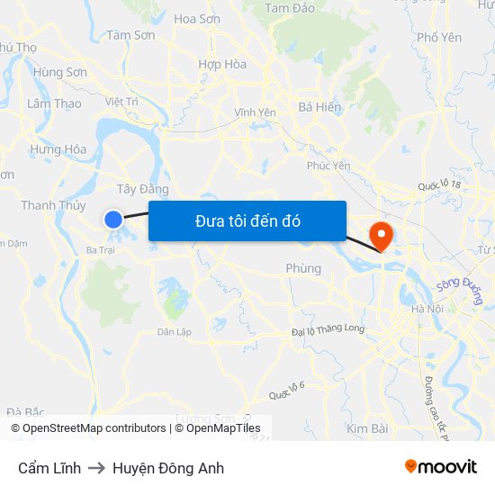 Cẩm Lĩnh to Huyện Đông Anh map