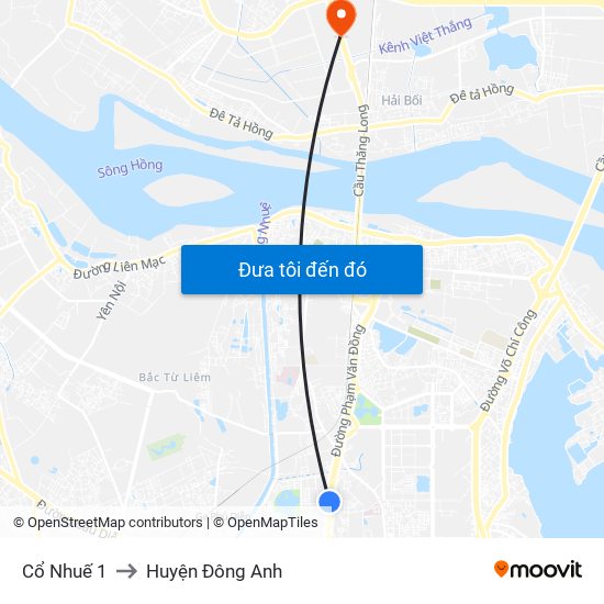 Cổ Nhuế 1 to Huyện Đông Anh map