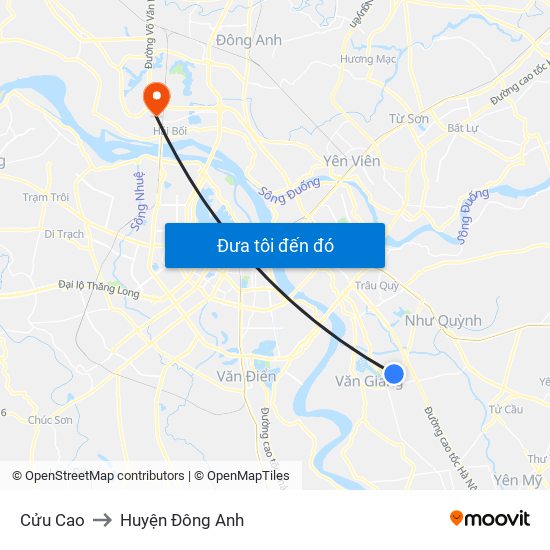 Cửu Cao to Huyện Đông Anh map