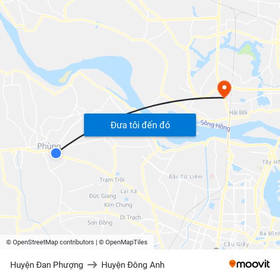 Huyện Đan Phượng to Huyện Đông Anh map