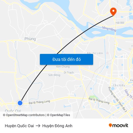 Huyện Quốc Oai to Huyện Đông Anh map