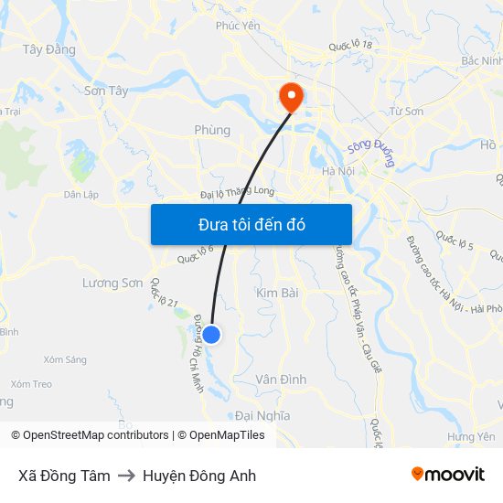 Xã Đồng Tâm to Huyện Đông Anh map
