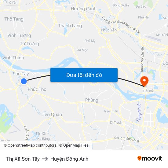 Thị Xã Sơn Tây to Huyện Đông Anh map