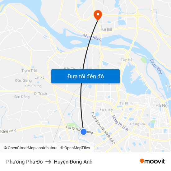 Phường Phú Đô to Huyện Đông Anh map