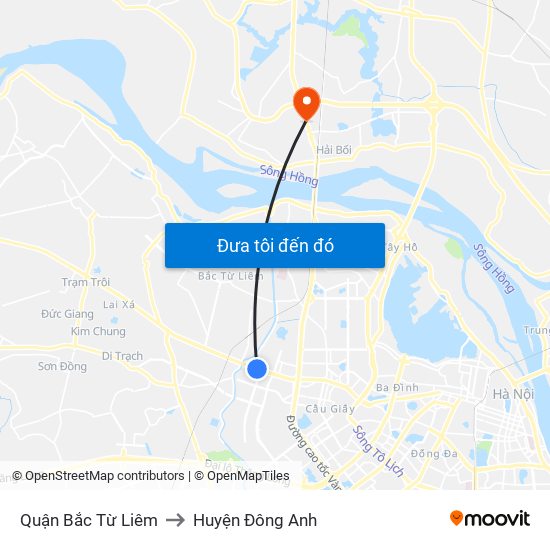 Quận Bắc Từ Liêm to Huyện Đông Anh map