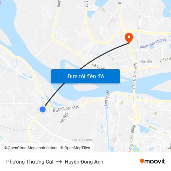 Phường Thượng Cát to Huyện Đông Anh map