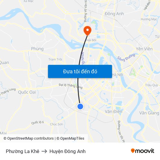 Phường La Khê to Huyện Đông Anh map