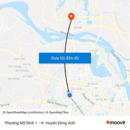 Phường Mỹ Đình 1 to Huyện Đông Anh map