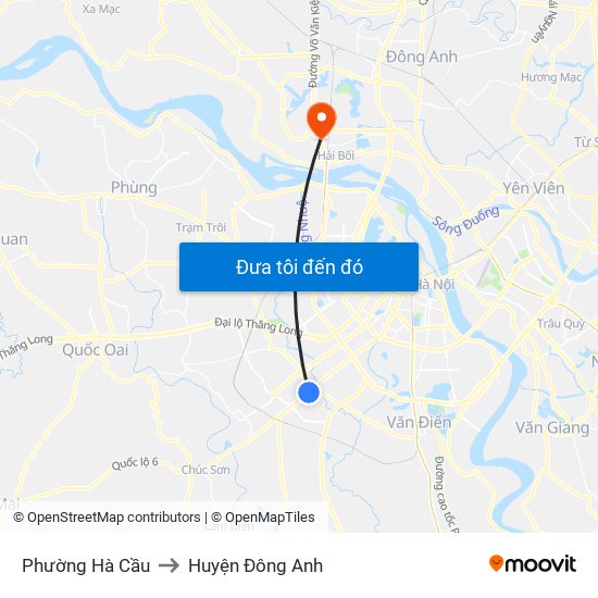 Phường Hà Cầu to Huyện Đông Anh map