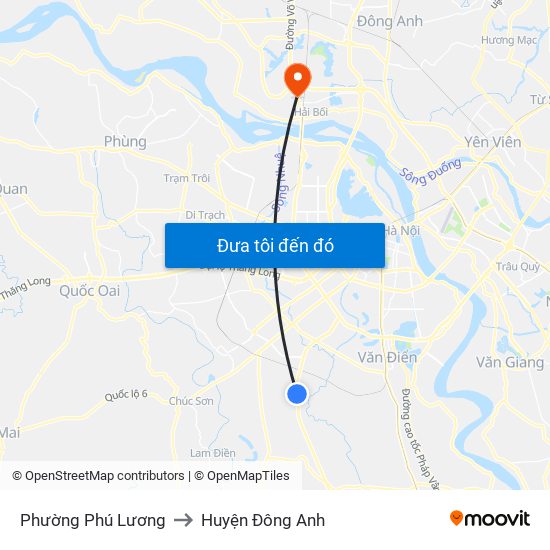 Phường Phú Lương to Huyện Đông Anh map