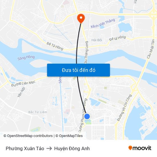 Phường Xuân Tảo to Huyện Đông Anh map