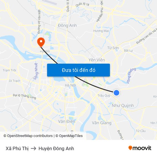 Xã Phú Thị to Huyện Đông Anh map