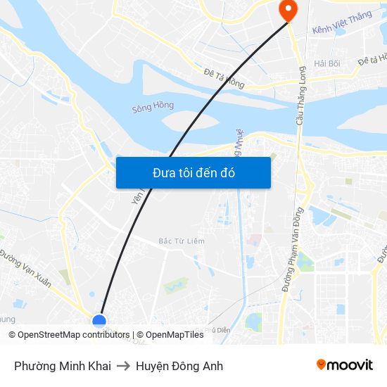 Phường Minh Khai to Huyện Đông Anh map