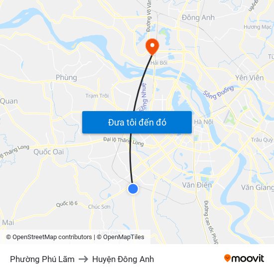 Phường Phú Lãm to Huyện Đông Anh map