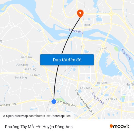 Phường Tây Mỗ to Huyện Đông Anh map