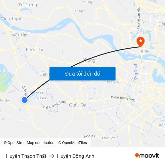 Huyện Thạch Thất to Huyện Đông Anh map