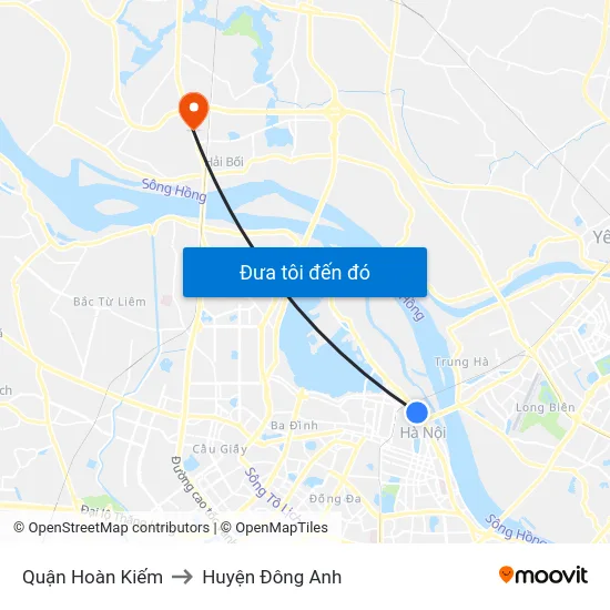 Quận Hoàn Kiếm to Huyện Đông Anh map