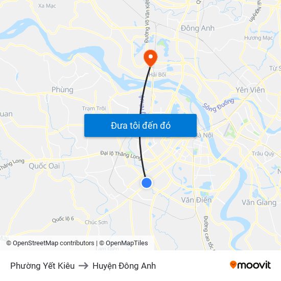 Phường Yết Kiêu to Huyện Đông Anh map