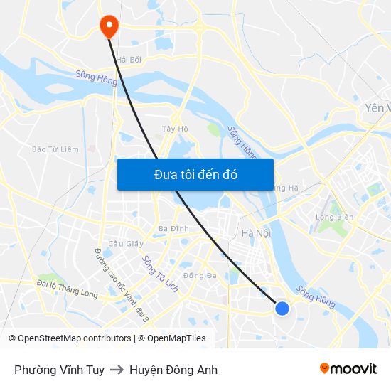 Phường Vĩnh Tuy to Huyện Đông Anh map