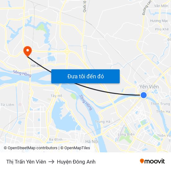 Thị Trấn Yên Viên to Huyện Đông Anh map