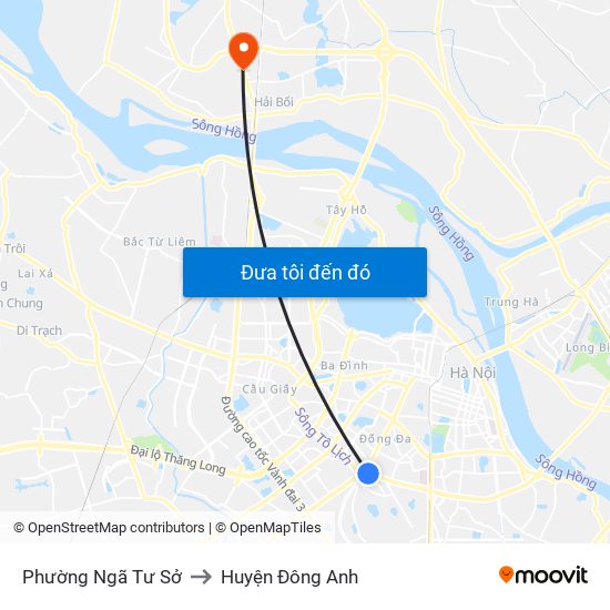 Phường Ngã Tư Sở to Huyện Đông Anh map