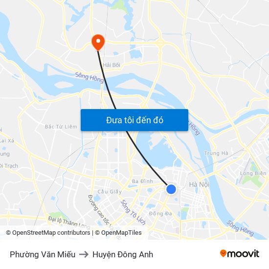 Phường Văn Miếu to Huyện Đông Anh map