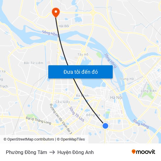 Phường Đồng Tâm to Huyện Đông Anh map