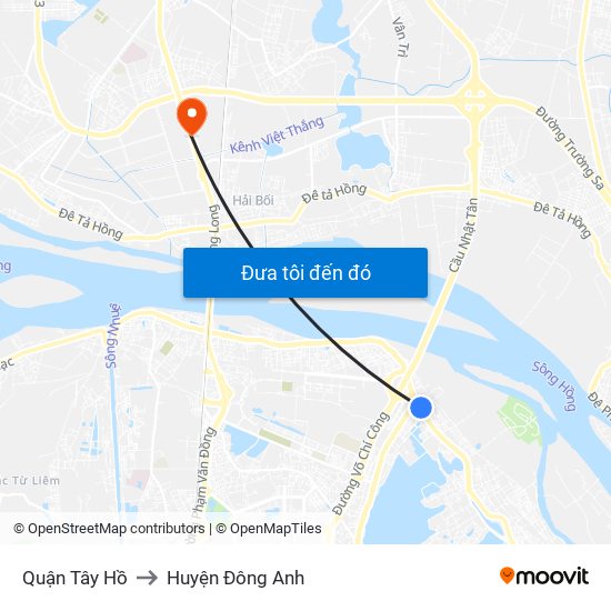 Quận Tây Hồ to Huyện Đông Anh map