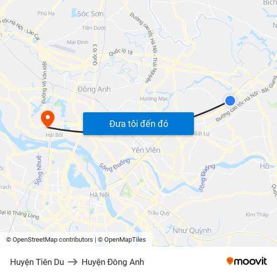 Huyện Tiên Du to Huyện Đông Anh map