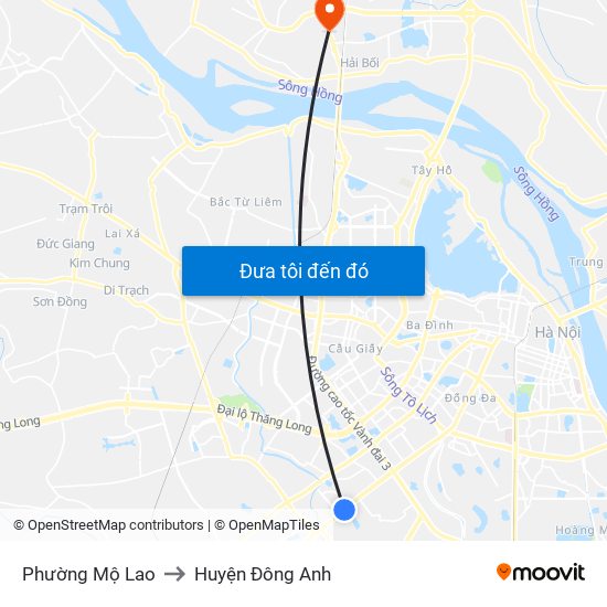 Phường Mộ Lao to Huyện Đông Anh map