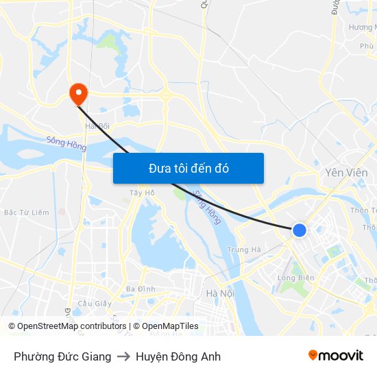 Phường Đức Giang to Huyện Đông Anh map