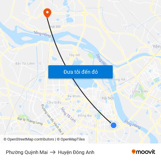 Phường Quỳnh Mai to Huyện Đông Anh map