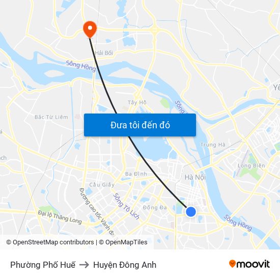 Phường Phố Huế to Huyện Đông Anh map