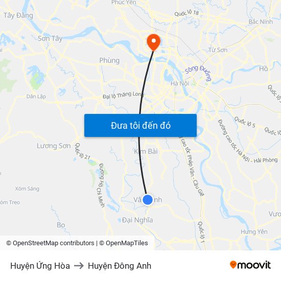 Huyện Ứng Hòa to Huyện Đông Anh map