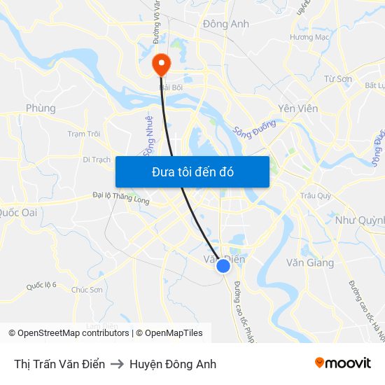 Thị Trấn Văn Điển to Huyện Đông Anh map