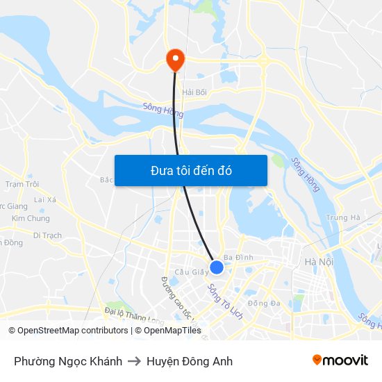 Phường Ngọc Khánh to Huyện Đông Anh map