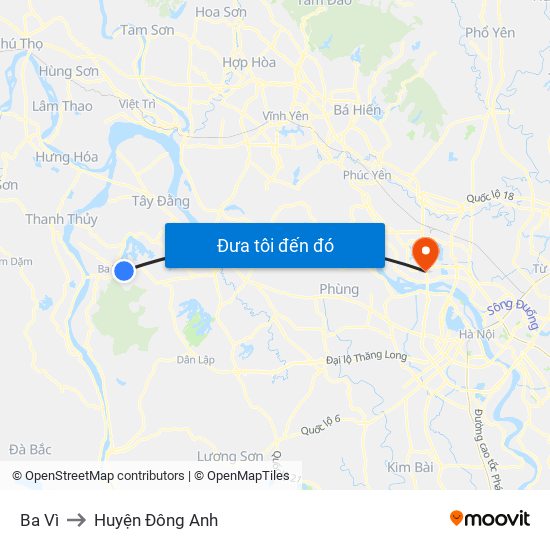 Ba Vì to Huyện Đông Anh map