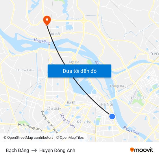 Bạch Đằng to Huyện Đông Anh map