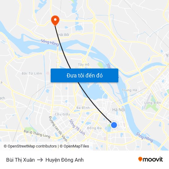 Bùi Thị Xuân to Huyện Đông Anh map