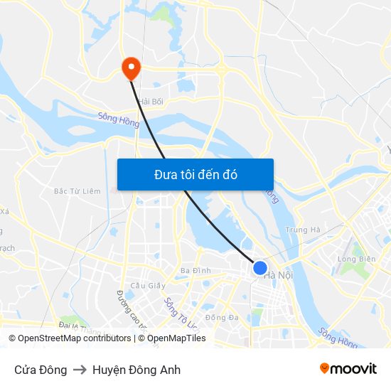 Cửa Đông to Huyện Đông Anh map