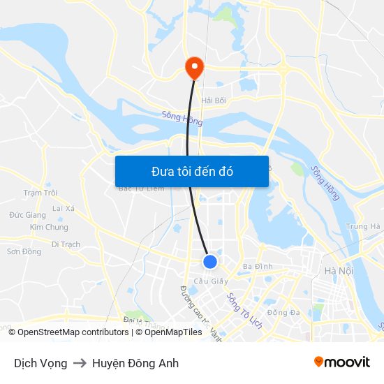 Dịch Vọng to Huyện Đông Anh map