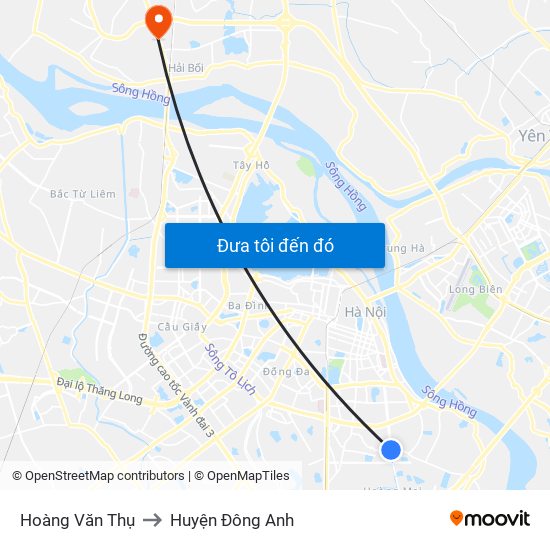 Hoàng Văn Thụ to Huyện Đông Anh map