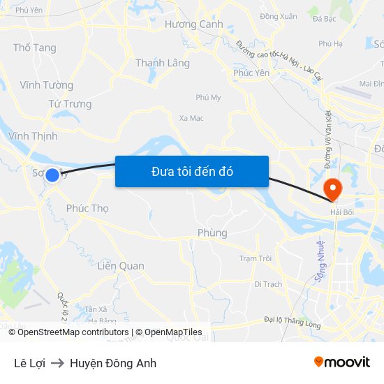 Lê Lợi to Huyện Đông Anh map