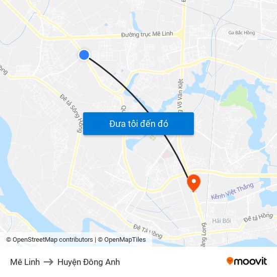 Mê Linh to Huyện Đông Anh map