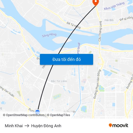 Minh Khai to Huyện Đông Anh map